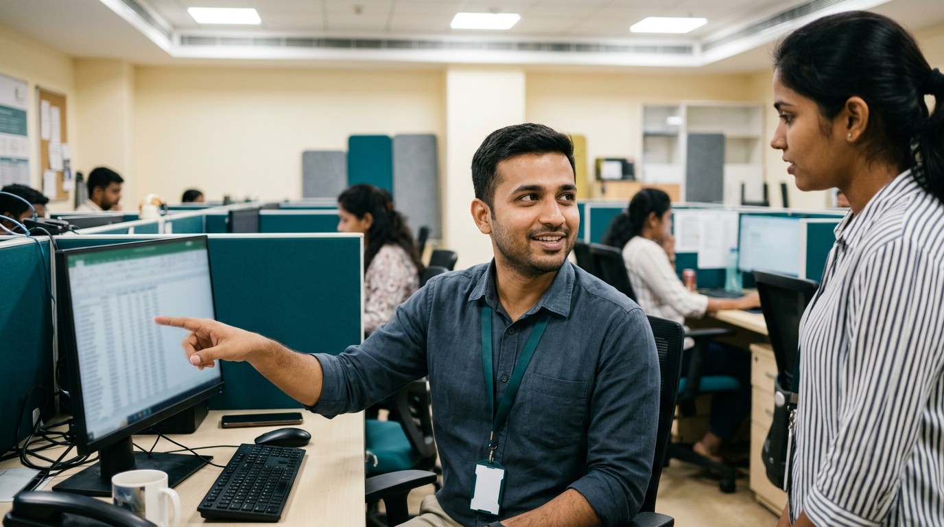 An office setting where professionals start before qualifying for medical coding jobs from home.