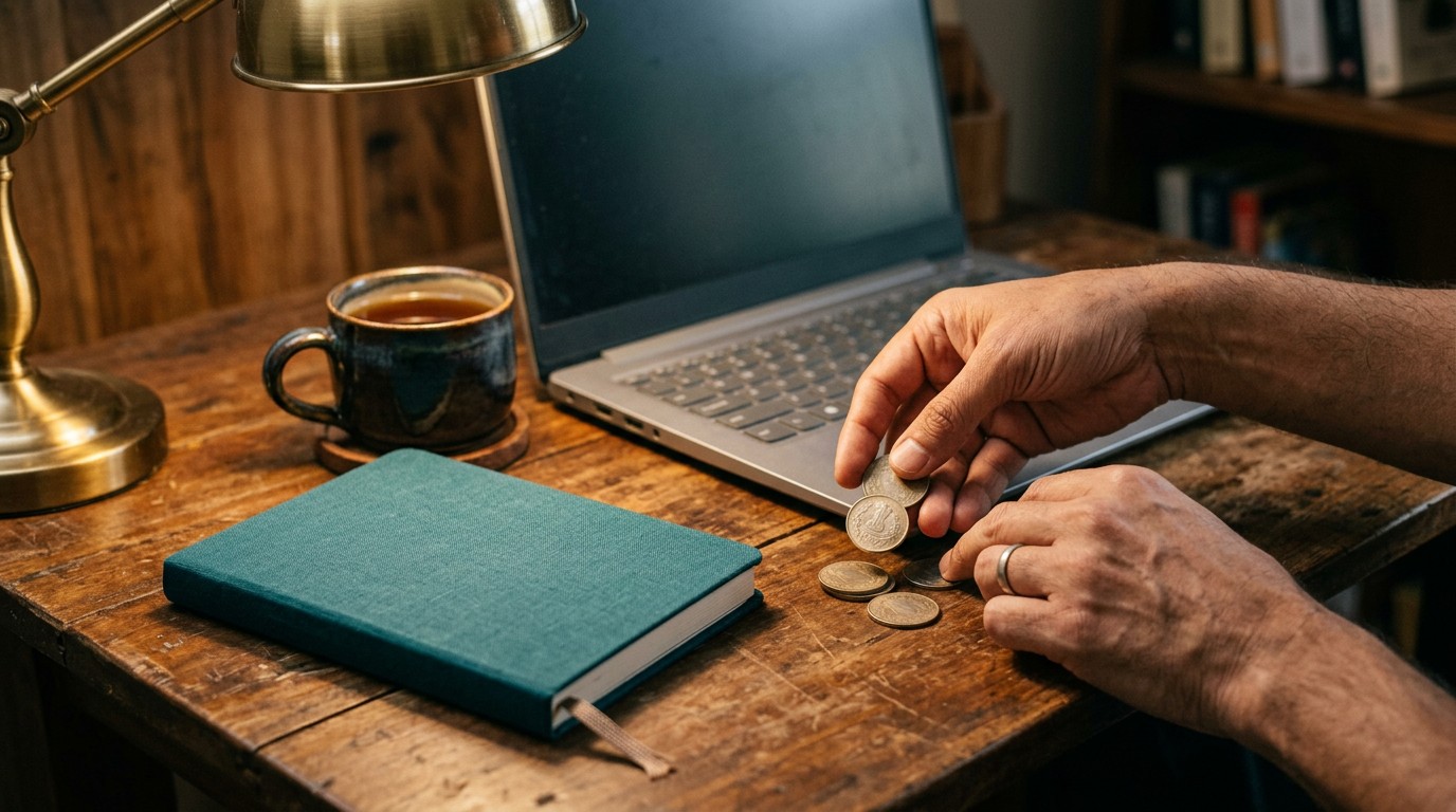 Indian rupee coins and a notebook on a desk used for online tutoring jobs from home earnings.